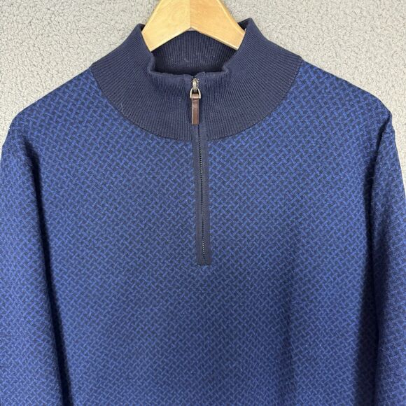 Brooks Brothers Sweater Mens L Blue Pullover 1/4 Zip 100% Merino Wool - Picture 2 of 7
